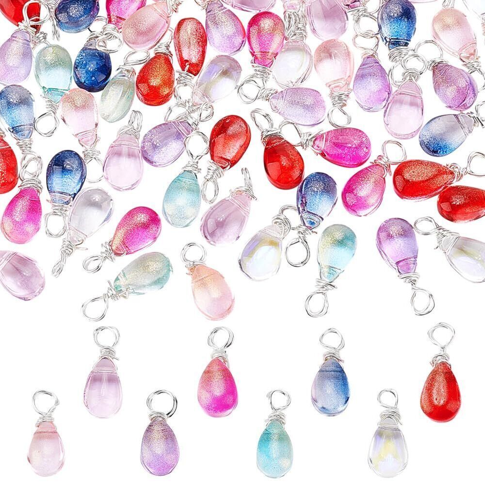 3125 12 Gradient Colors Crystal Dangle Charms 96Pcs Transparent Glass